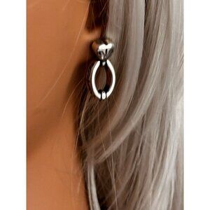 BRIGHTON Earrings Heart Post With Door Knocker Over Rings 1.25" Drop